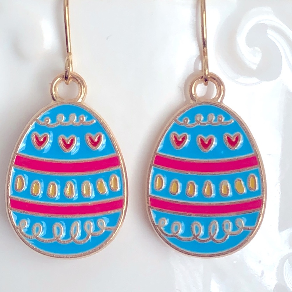 New Easter Egg Geometric Heart Pattern Cute Enamel Handmade Drop Earrings Gifts